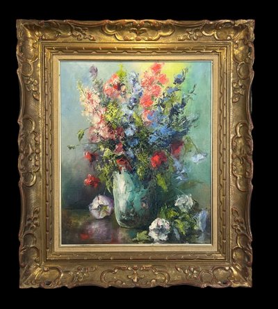 TABLEAU / PEINTURE / HUILE SUR TOILE REPRÉSENTANT UN BOUQUET DE FLEURS ENCADRÉ