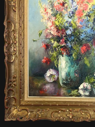 TABLEAU / PEINTURE / HUILE SUR TOILE REPRÉSENTANT UN BOUQUET DE FLEURS ENCADRÉ