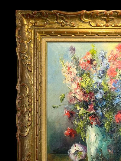 TABLEAU / PEINTURE / HUILE SUR TOILE REPRÉSENTANT UN BOUQUET DE FLEURS ENCADRÉ