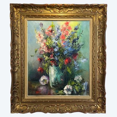 TABLEAU / PEINTURE / HUILE SUR TOILE REPRÉSENTANT UN BOUQUET DE FLEURS ENCADRÉ