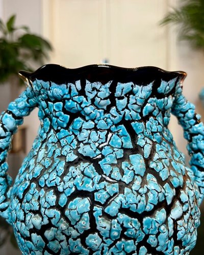 Vallauris Vintage Ceramic Vase - Blue Black