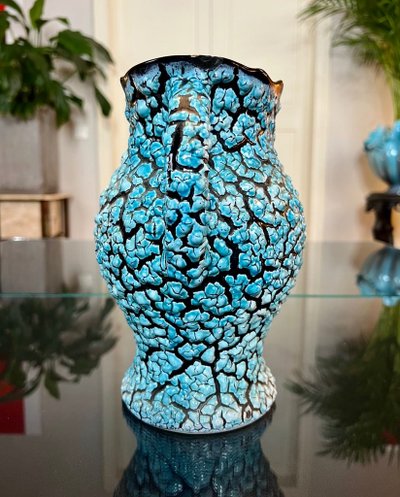 Vallauris Vintage Ceramic Vase - Blue Black