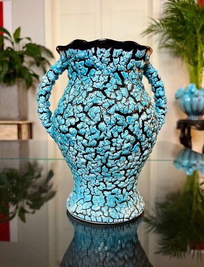 Vallauris Vintage Ceramic Vase - Blue Black