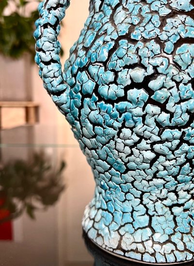 Vallauris Vintage Ceramic Vase - Blue Black
