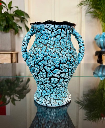 Vallauris Vintage Ceramic Vase - Blue Black