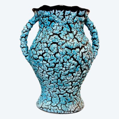 Vallauris Vintage Ceramic Vase - Blue Black