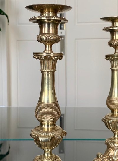 Pair Of Bronze Candlesticks - 19th Century