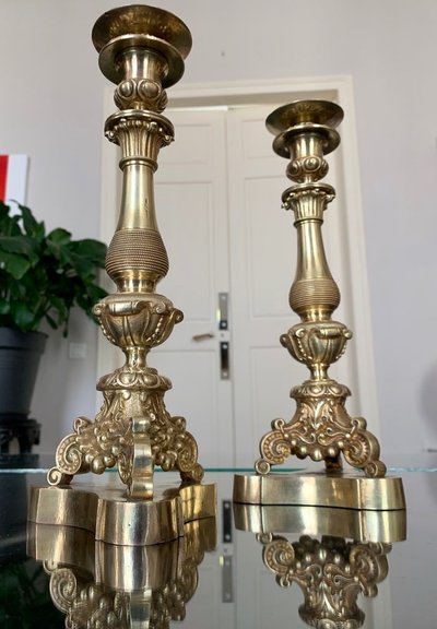 Pair Of Bronze Candlesticks - 19th Century