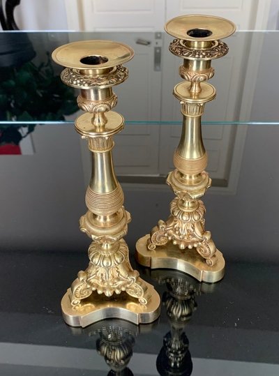 Pair Of Bronze Candlesticks - 19th Century