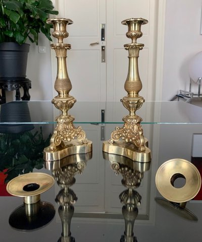 Pair Of Bronze Candlesticks - 19th Century
