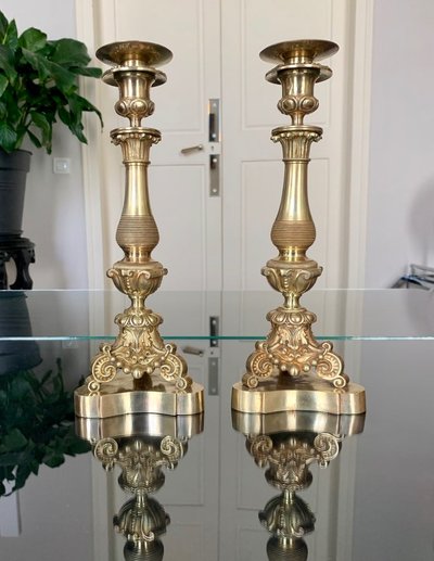 Pair Of Bronze Candlesticks - 19th Century