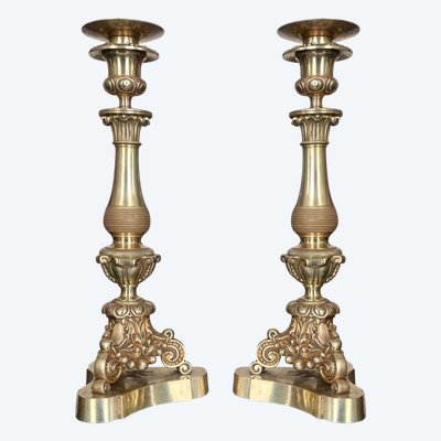 Pair Of Bronze Candlesticks - 19th Century