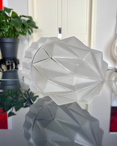 Art Deco Hanging Lamp - Chromed Metal And Frosted Glass Globe - Luminaire XXe siècle