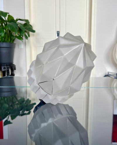 Art Deco Hanging Lamp - Chromed Metal And Frosted Glass Globe - Luminaire XXe siècle