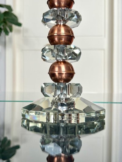 Lampe à Poser Art Déco En Cristal et Cuivre - Globe en Verre Clichy Blanc