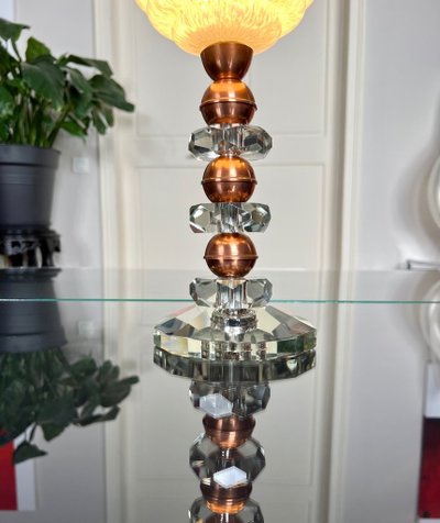 Lampe à Poser Art Déco En Cristal et Cuivre - Globe en Verre Clichy Blanc