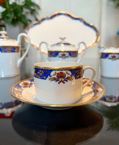 Servizio da tè vintage - Solitaire En Porcelaine - Vassoio con teiera Zuccheriera Tazza con panna