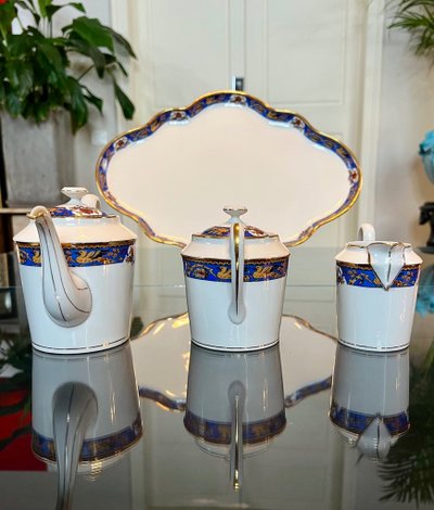 Servizio da tè vintage - Solitaire En Porcelaine - Vassoio con teiera Zuccheriera Tazza con panna