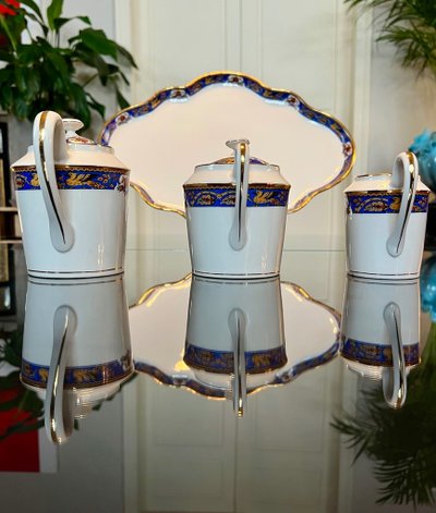 Servizio da tè vintage - Solitaire En Porcelaine - Vassoio con teiera Zuccheriera Tazza con panna