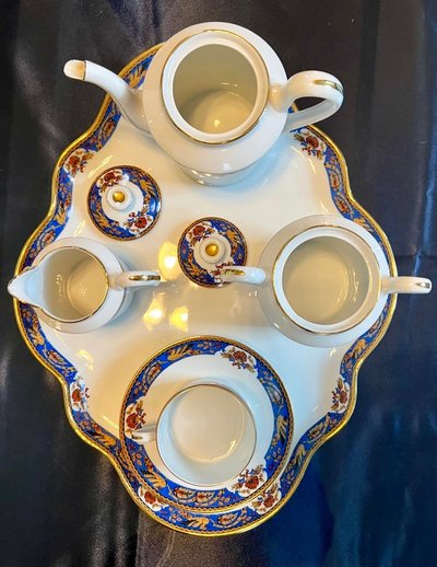 Servizio da tè vintage - Solitaire En Porcelaine - Vassoio con teiera Zuccheriera Tazza con panna