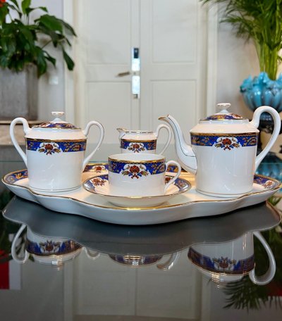 Servizio da tè vintage - Solitaire En Porcelaine - Vassoio con teiera Zuccheriera Tazza con panna