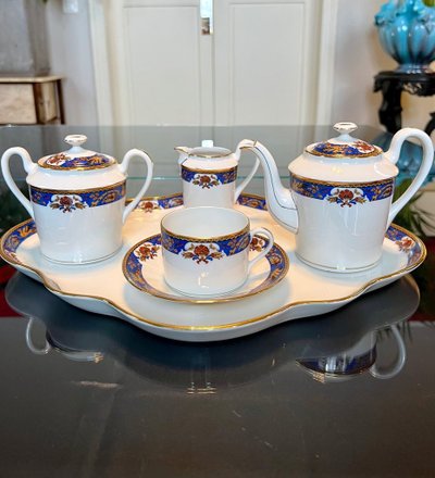 Servizio da tè vintage - Solitaire En Porcelaine - Vassoio con teiera Zuccheriera Tazza con panna