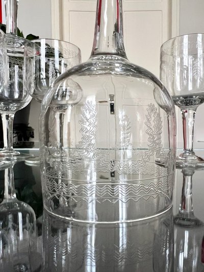 Service De Verres Soufflés Décorés d'Une Frise Gravée - XIXe Siècle