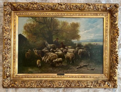 Gemälde von Henry Schouten 1857–1927. Hirte mit Schafen