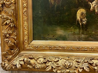 Gemälde von Henry Schouten 1857–1927. Hirte mit Schafen
