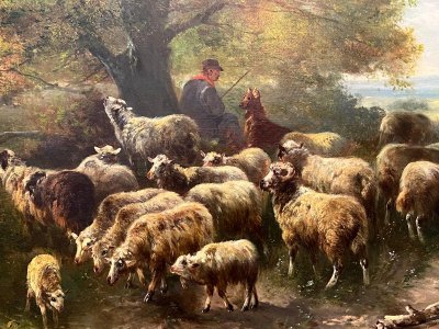 Gemälde von Henry Schouten 1857–1927. Hirte mit Schafen