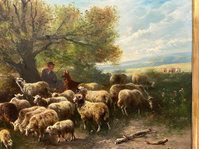 Gemälde von Henry Schouten 1857–1927. Hirte mit Schafen