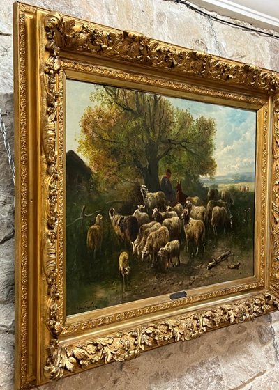 Gemälde von Henry Schouten 1857–1927. Hirte mit Schafen