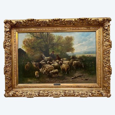 Gemälde von Henry Schouten 1857–1927. Hirte mit Schafen