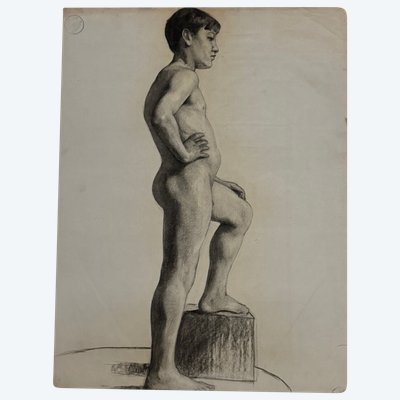 Kohlezeichnung Berger-Lheureux bekannt als Biloul akademischen Akt 20. Schöne Kunst