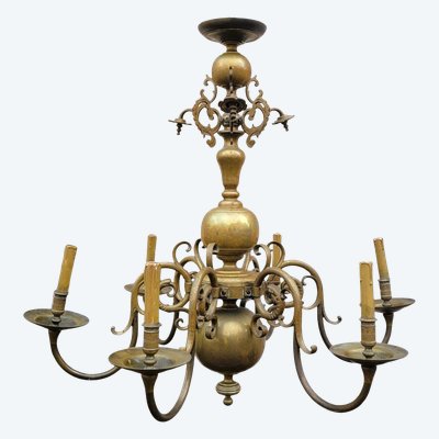 Lampadario in bronzo "olandese", inizio XX secolo