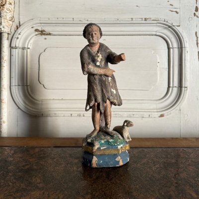 Statuette représentant un sujet religieux XVIIIe bois polychrome