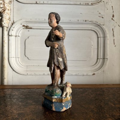 Statuette représentant un sujet religieux XVIIIe bois polychrome