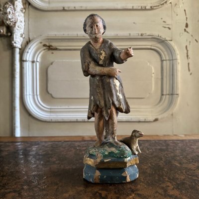 Statuette représentant un sujet religieux XVIIIe bois polychrome