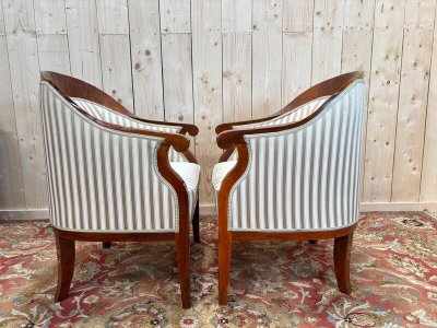 Paire de fauteuils bergères gondoles Bidermeier / Art Déco 