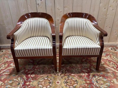 Paire de fauteuils bergères gondoles Bidermeier / Art Déco 