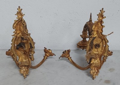 Pair of large Napoleon III bronze wall lights