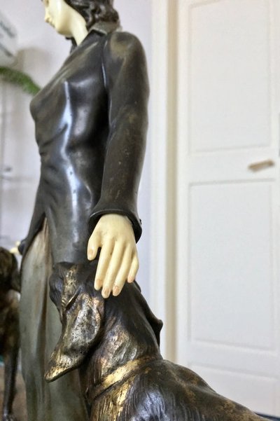 Scultura in marmo e onice regolata con criselefantino, firmata Limousin - Art Déco
