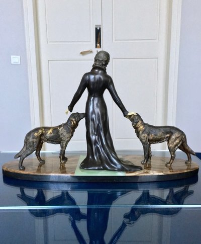 Scultura in marmo e onice regolata con criselefantino, firmata Limousin - Art Déco