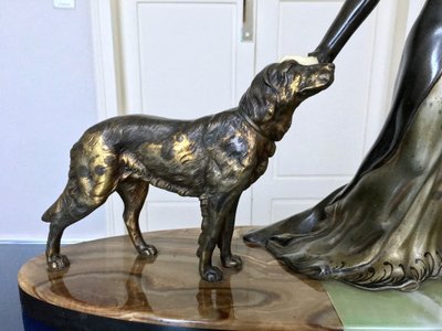 Scultura in marmo e onice regolata con criselefantino, firmata Limousin - Art Déco