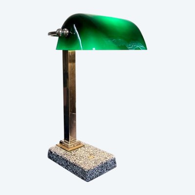 Vintage Chromed Metal And Green Opaline Desk Lamp