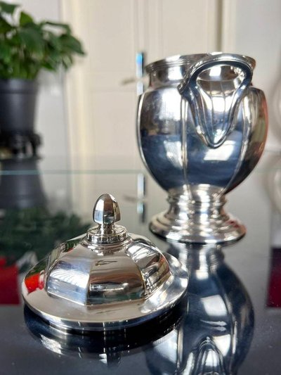 Art Deco Tee Und Kaffeeservice - Teekanne Gießkanne Zuckerdose - Silberne Metallformstücke