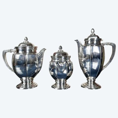 Art Deco Tee Und Kaffeeservice - Teekanne Gießkanne Zuckerdose - Silberne Metallformstücke