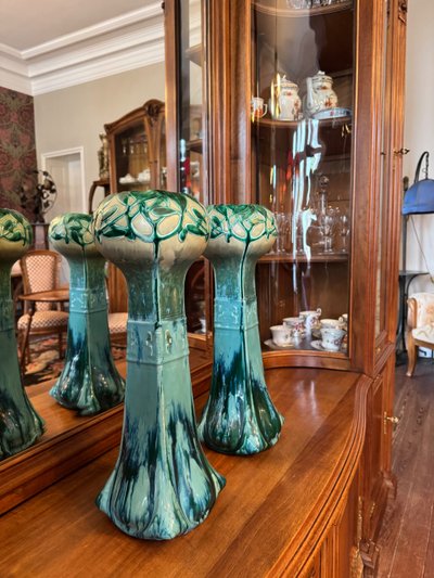 Rare Pair of Large Art Nouveau Vases