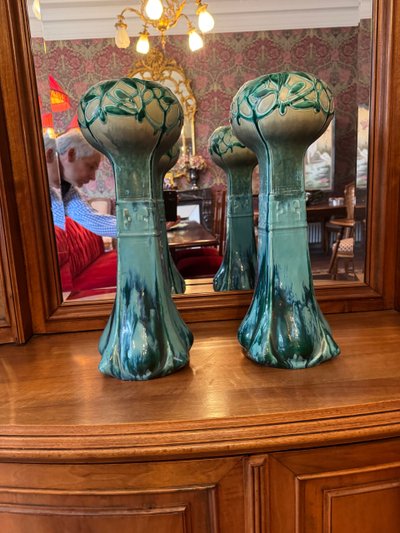 Rare Pair of Large Art Nouveau Vases