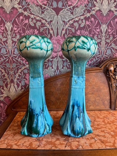Rare Pair of Large Art Nouveau Vases